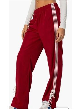 Edikted Burgundy Track Pants with White Side Stripes Size Small